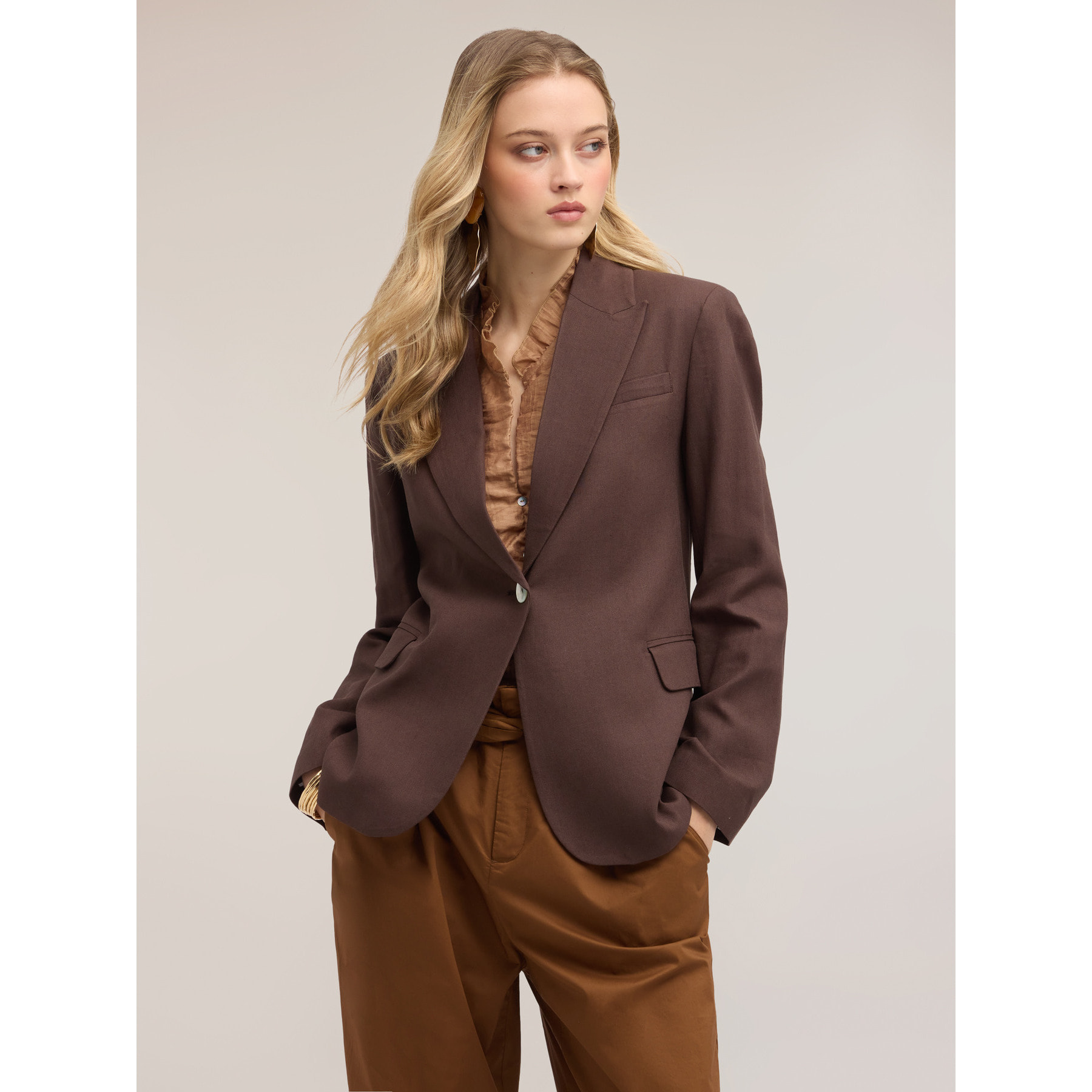 Motivi - Blazer in misto lino - Marrone