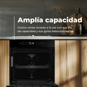 EVVO Horno Airfryer H26, 81L, clase A+, 14 programas, función airfryer, display táctil digital, temporizador, guías telescópicas, negro