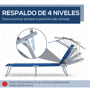 Tumbona Plegable Tumbona de Jardín Exterior Reclinable con Toldo Desmontable con Ángulo Regulable Respaldo Ajustable en 4 Niveles para Terraza Piscina Patio 187x58x36 cm Azul