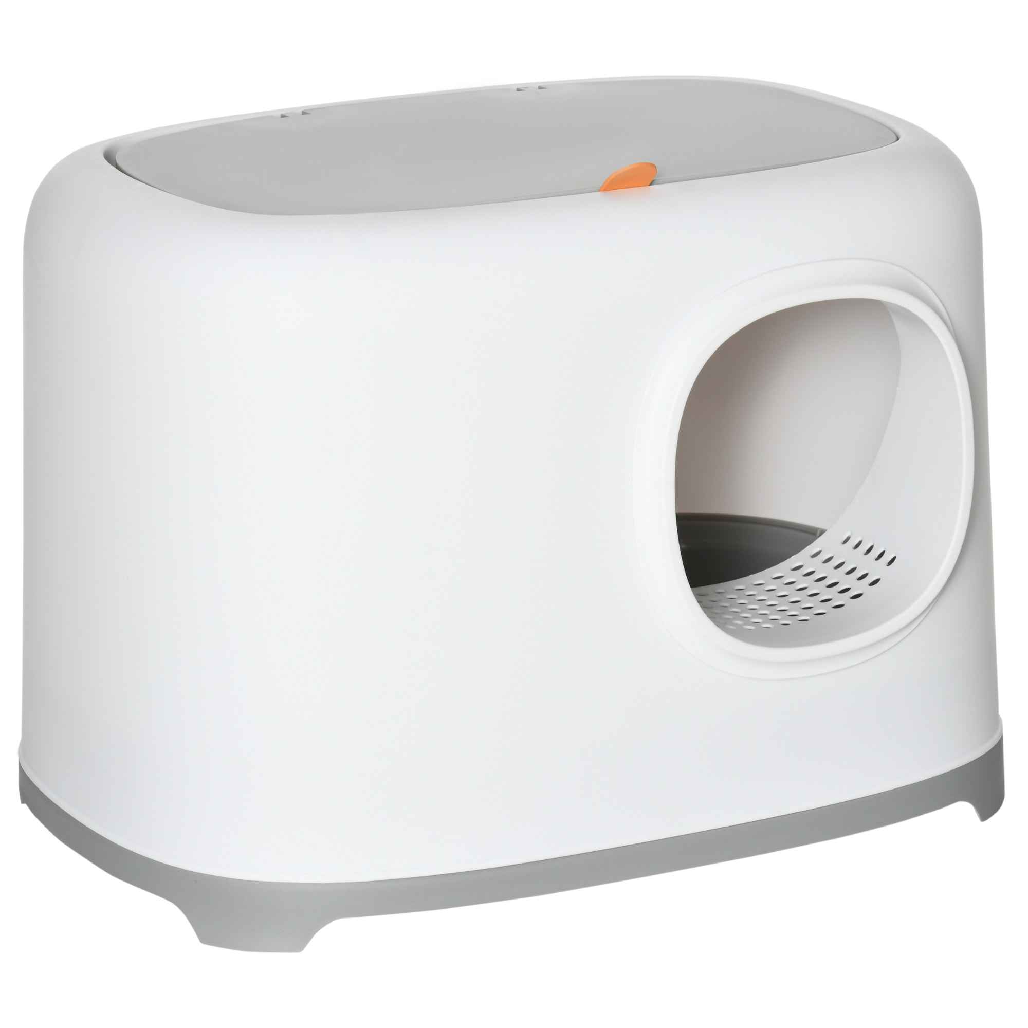 PawHut Lettiera per Gatti Apribile in PP con Paletta e Coperchio Inclusi, 55x40x39cm, Bianca e Grigia