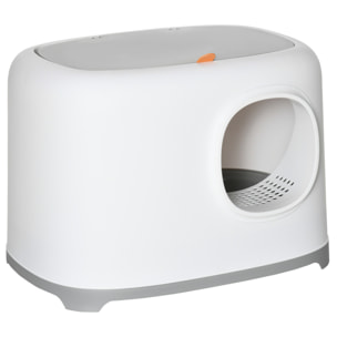 PawHut Lettiera per Gatti Apribile in PP con Paletta e Coperchio Inclusi, 55x40x39cm, Bianca e Grigia