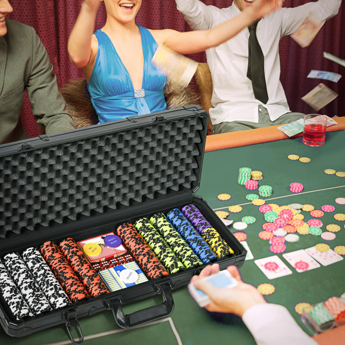 Mallette pro de poker coffret pro poker 500 jetons 2 jeux cartes 5 dés 3 boutons aluminium noir