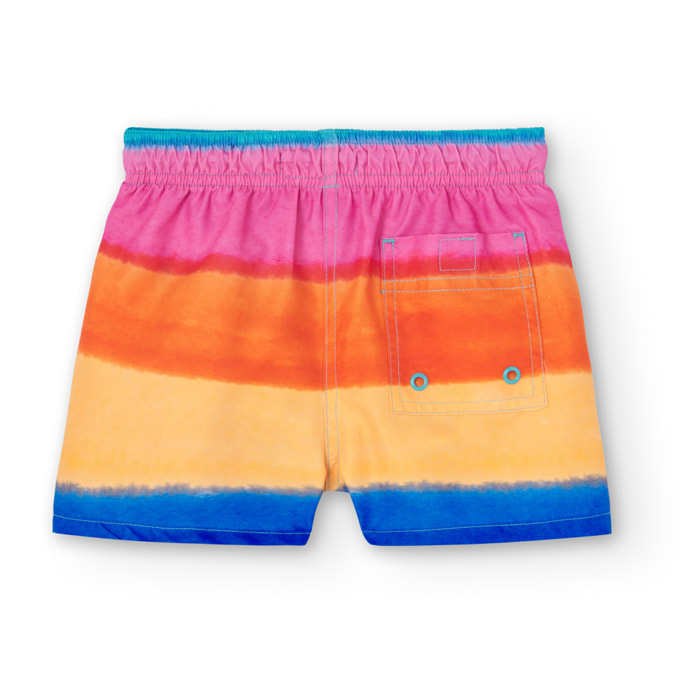 Bañador niño estampado, azul turquesa, tejido técnico