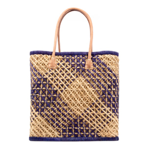Zavattarello bolso de hombro mujer. Fabricado en rafia y tela, con asas de cuero.
