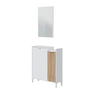 Mobile Da Ingresso Corridoio Con Specchio Set Casa Salvaspazio Entratina Ripiani Per Scarpe Chiavi Accessori Design Moderno 91x77x24 Cm Bianco Rovere
