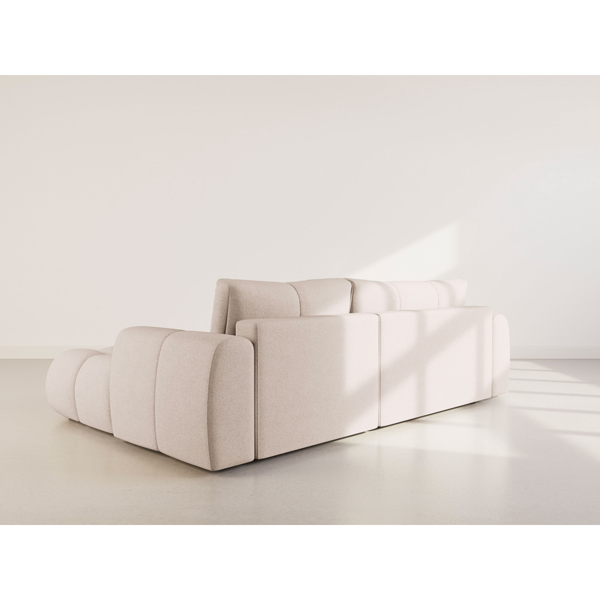 Yulin - Canapé d'angle droit 4 places convertible avec coffre en tissu bouclette - Beige