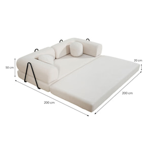 Canapé compressé convertible modulable 3 places en velours côtelé beige DEAN