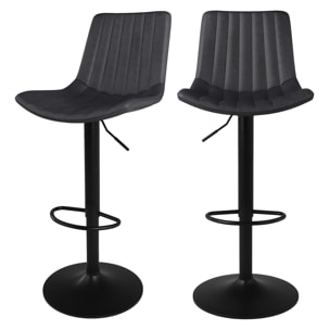 Lot de 2 chaises de bar réglables 62,5/83 cm gris foncé - Killi