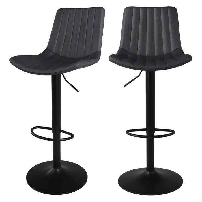 Lot de 2 chaises de bar réglables 62,5/83 cm gris foncé - Killi