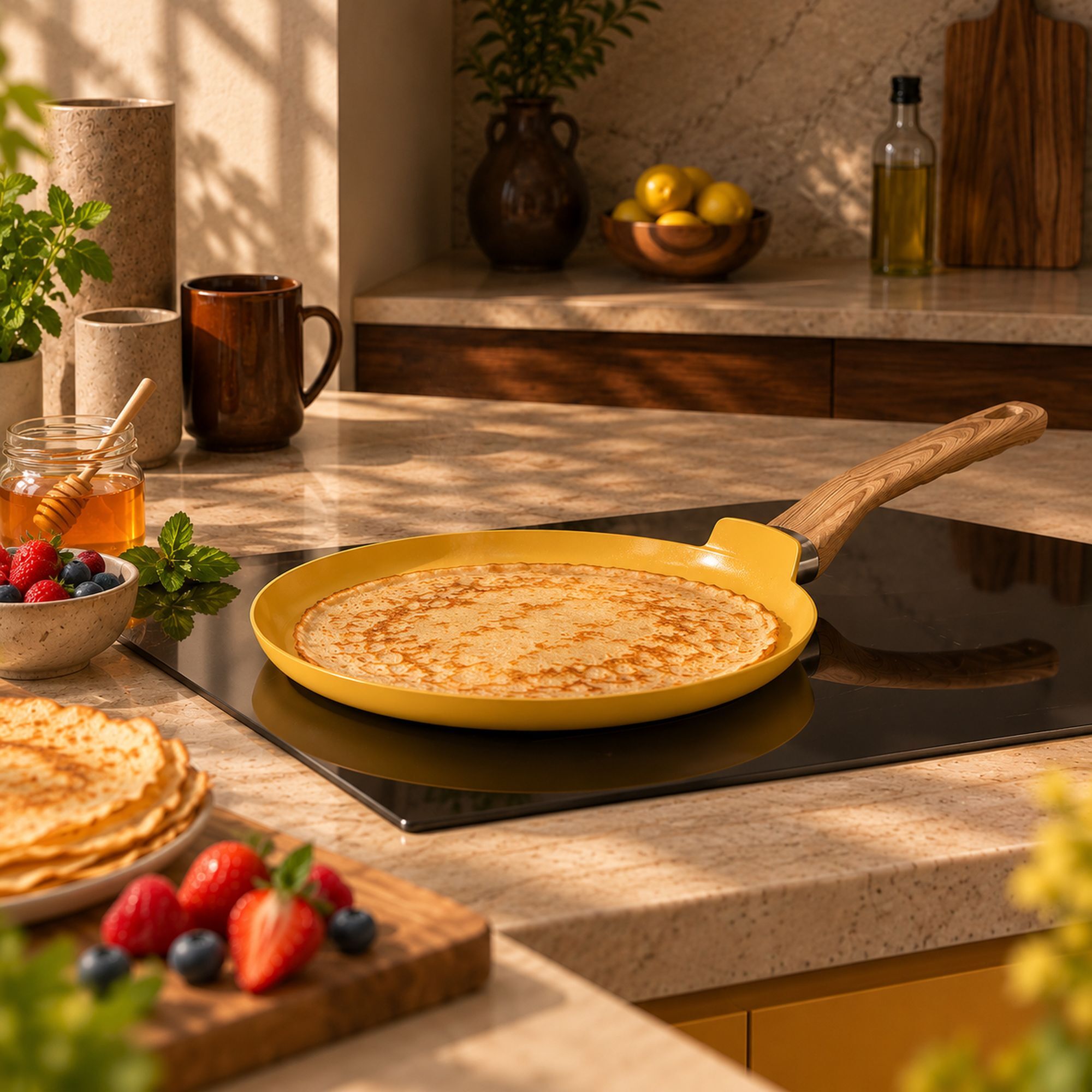 Crêpière 26cm avec revêtement céramique jaune - tous feux COLORAMA