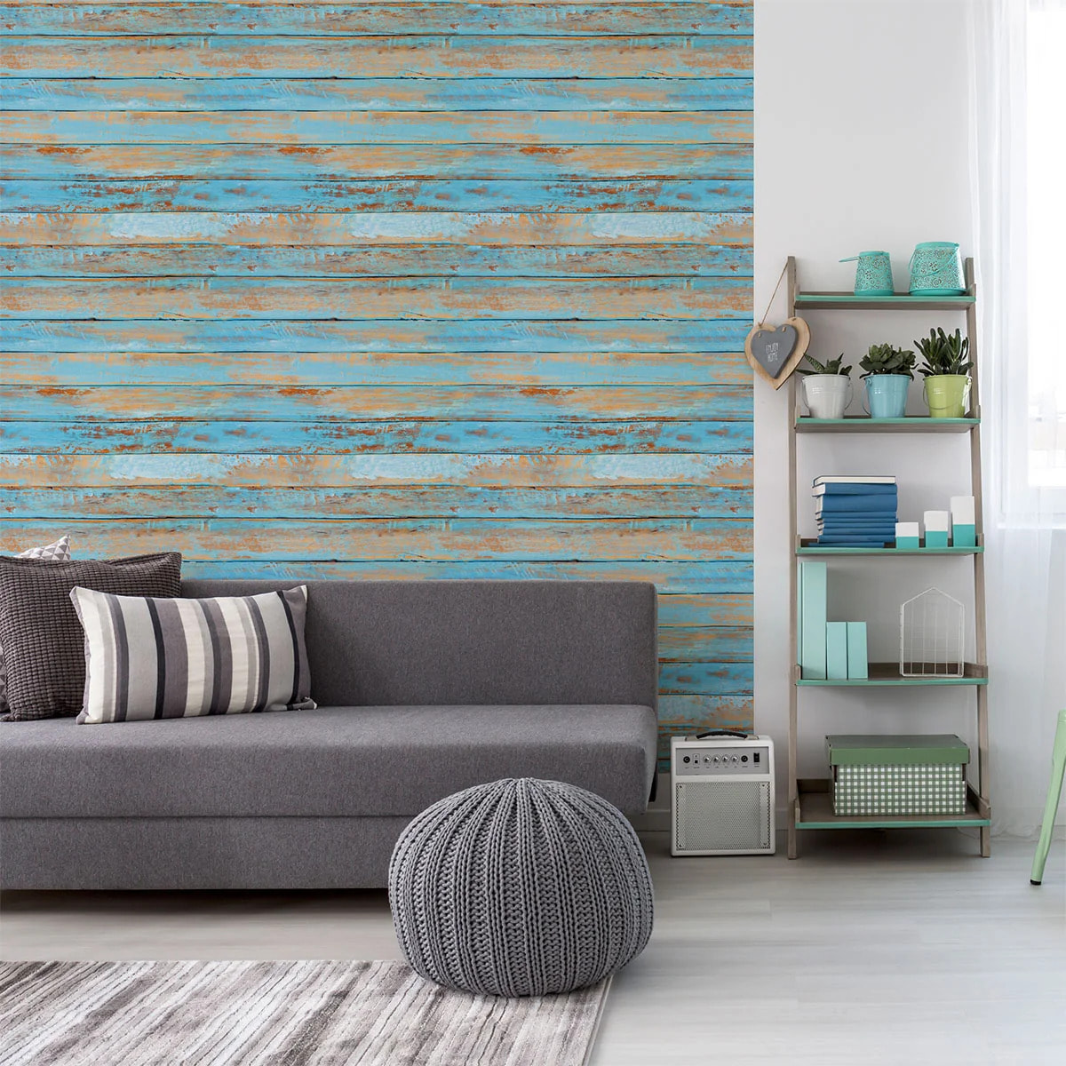 Sticker mural - Ambiance Sticker - BOIS VINTAGE BLEU - Effet papier peint - 40x40cm