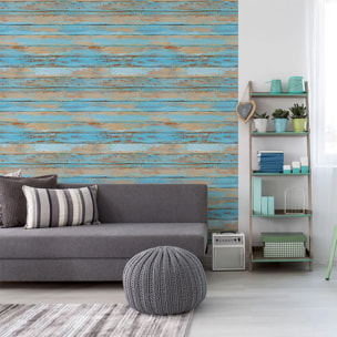 Sticker mural - Ambiance Sticker - BOIS VINTAGE BLEU - Effet papier peint - 40x40cm