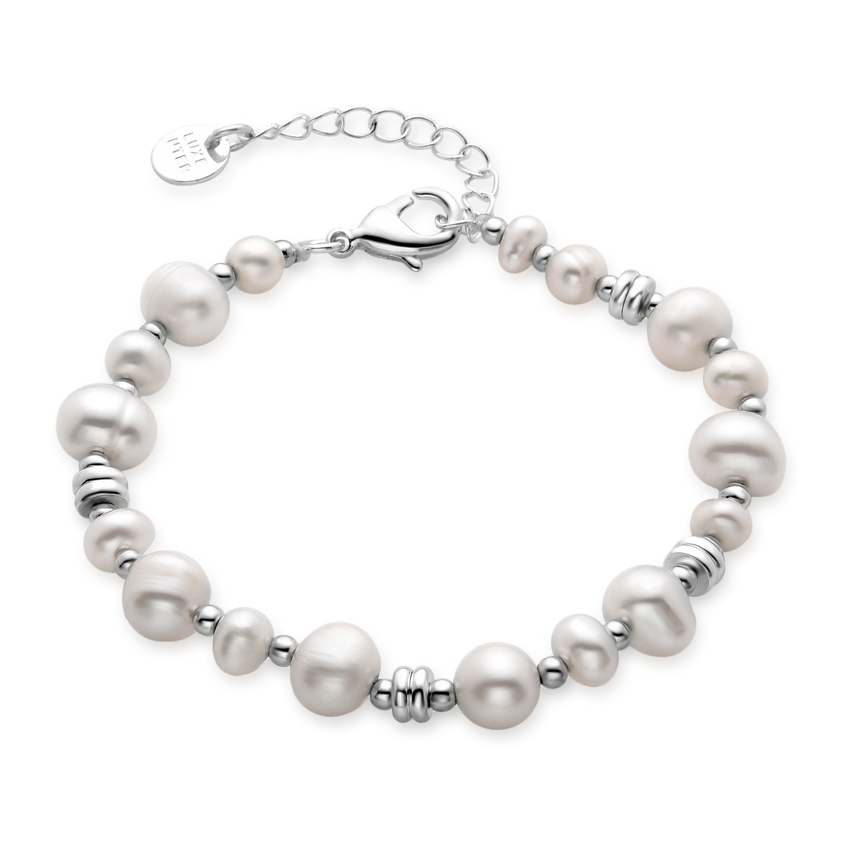 Pulsera de Perla Blanca acabada en rodio