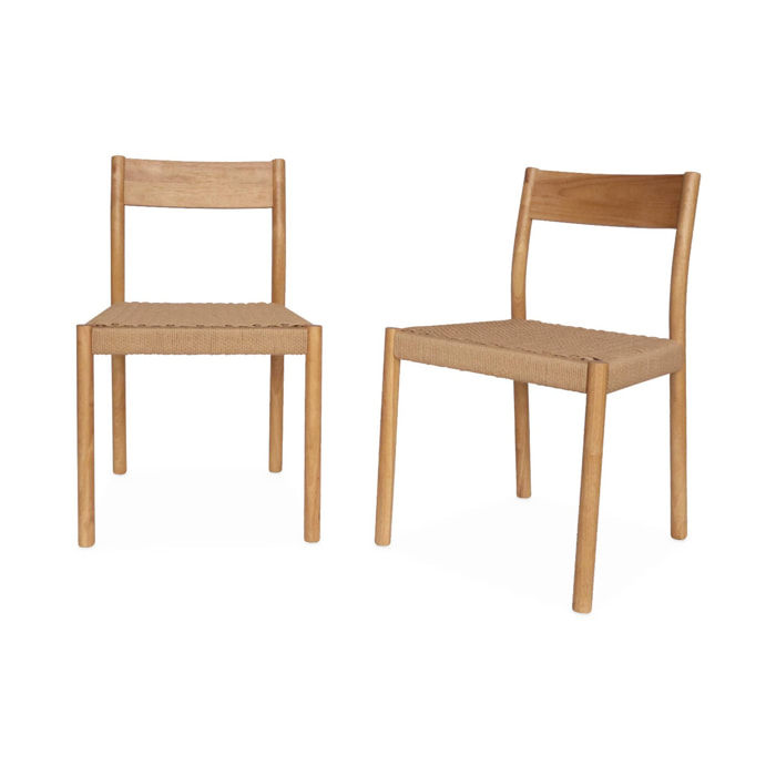 Lot de 2 chaises naturelles en bois et cordage. Ella. L 49.5 x P 53 x H 82cm