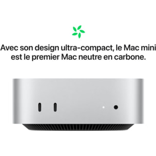 Ordinateur Apple MAC MINI Puce M4 CPU 10 / GPU 10 coeurs Mémoire RAM 16Go Stockage 512Go SSD Argent