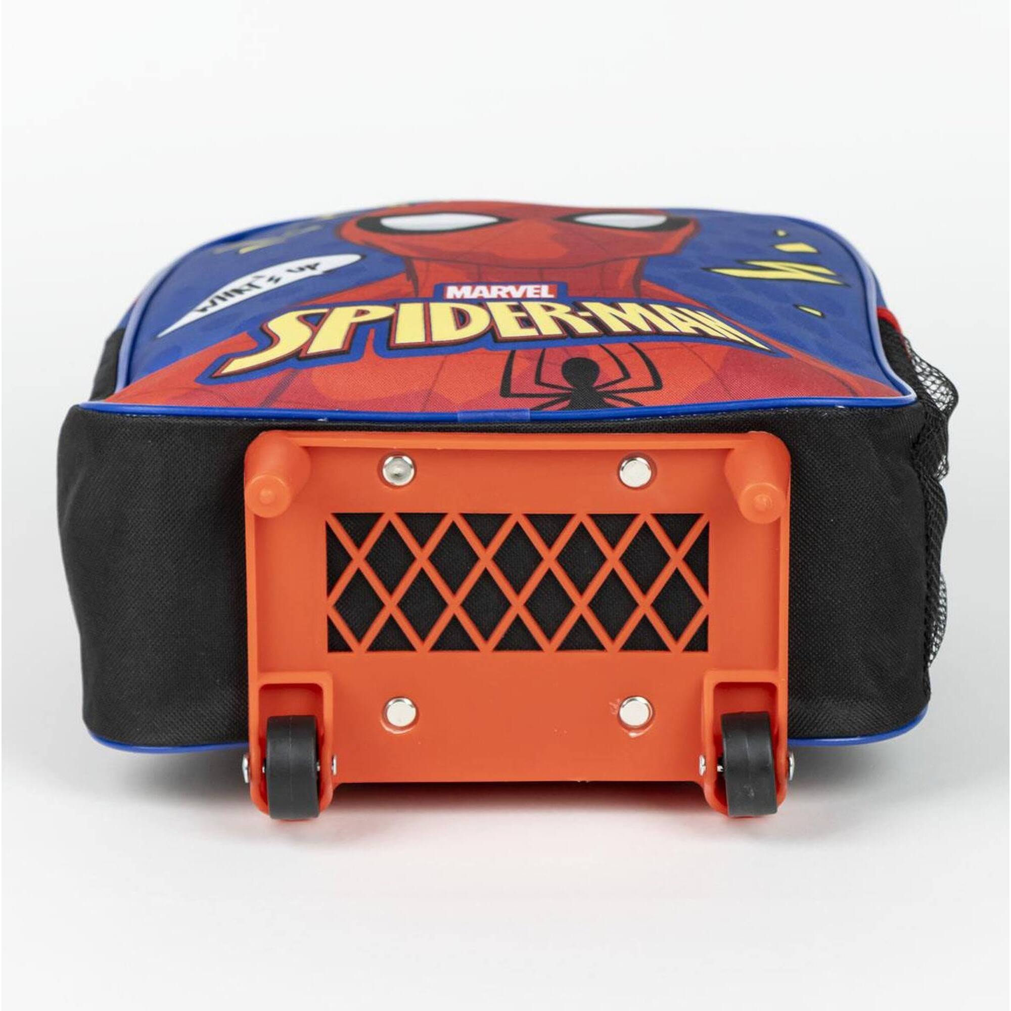 Mochila escolar estilo trolley de spiderman - color azul - 25x10x29 cm - mochila de carro fabricada en poliéster - incluye tacos antideslizamiento