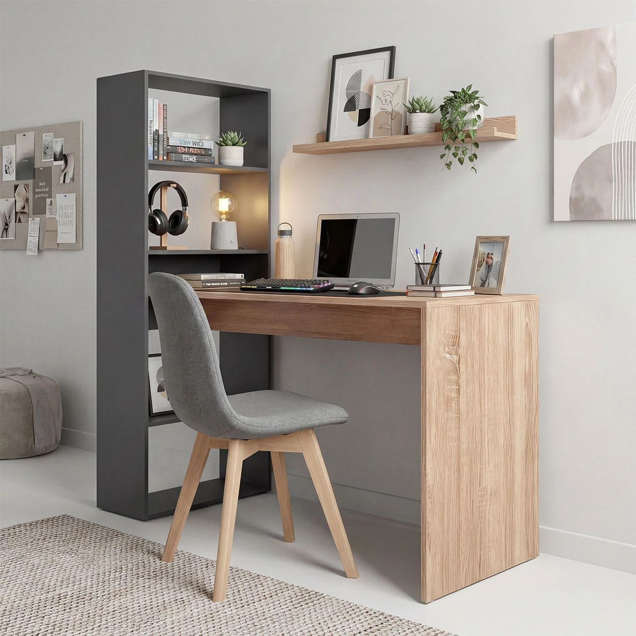 Mesa de escritorio con estantería en gris grafito y roble canadian 120x50 cm Cosmic Gris Grafito - Roble Canadian