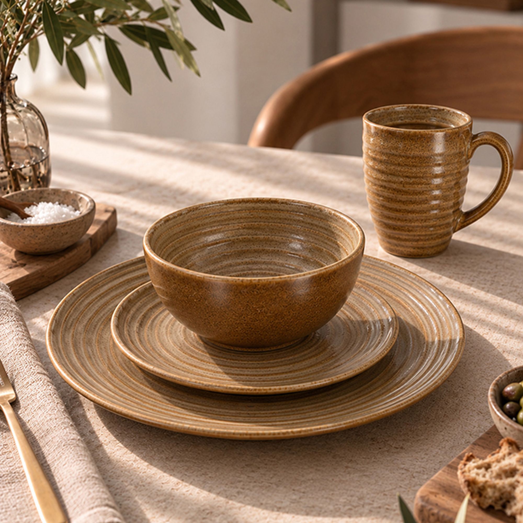 Lot de 6 assiettes plates 27cm en grès caramel TURBOLINO