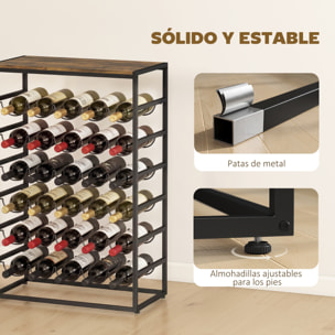 Botellero para 30 Botellas, Botellero para Vino de 6 Niveles con Encimera de Efecto Madera, Estilo Industrial, para Cocina, Comedor, Bar, 59x30x88,5 cm, Marrón Rústico