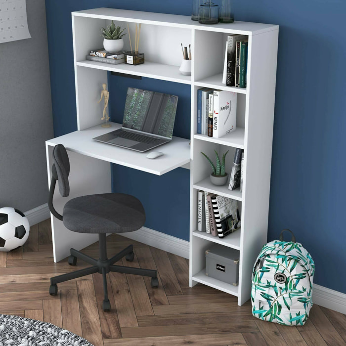 Scrivania Arapaho, Scrittoio multiuso, Tavolo per ufficio porta PC, Piano di lavoro, 113x40h142 cm, Bianco