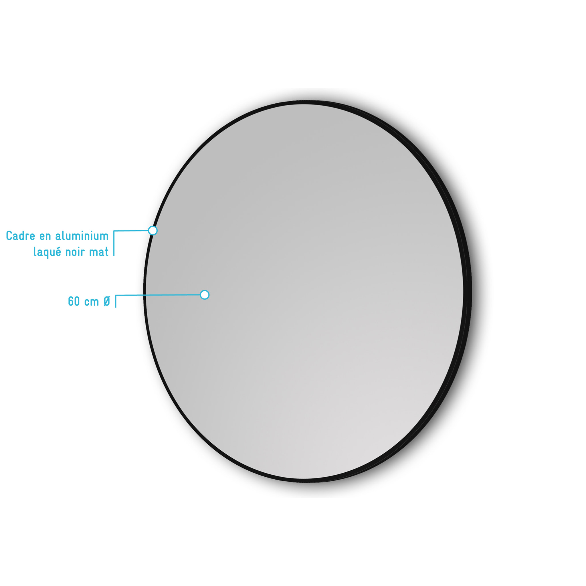 Miroir salle de bain circulaire 60cm de diametre - finition noir mat - RING DARK 60