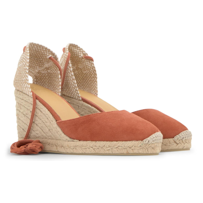 Alpargata de cuña 6 cm en ante con cordones trébol