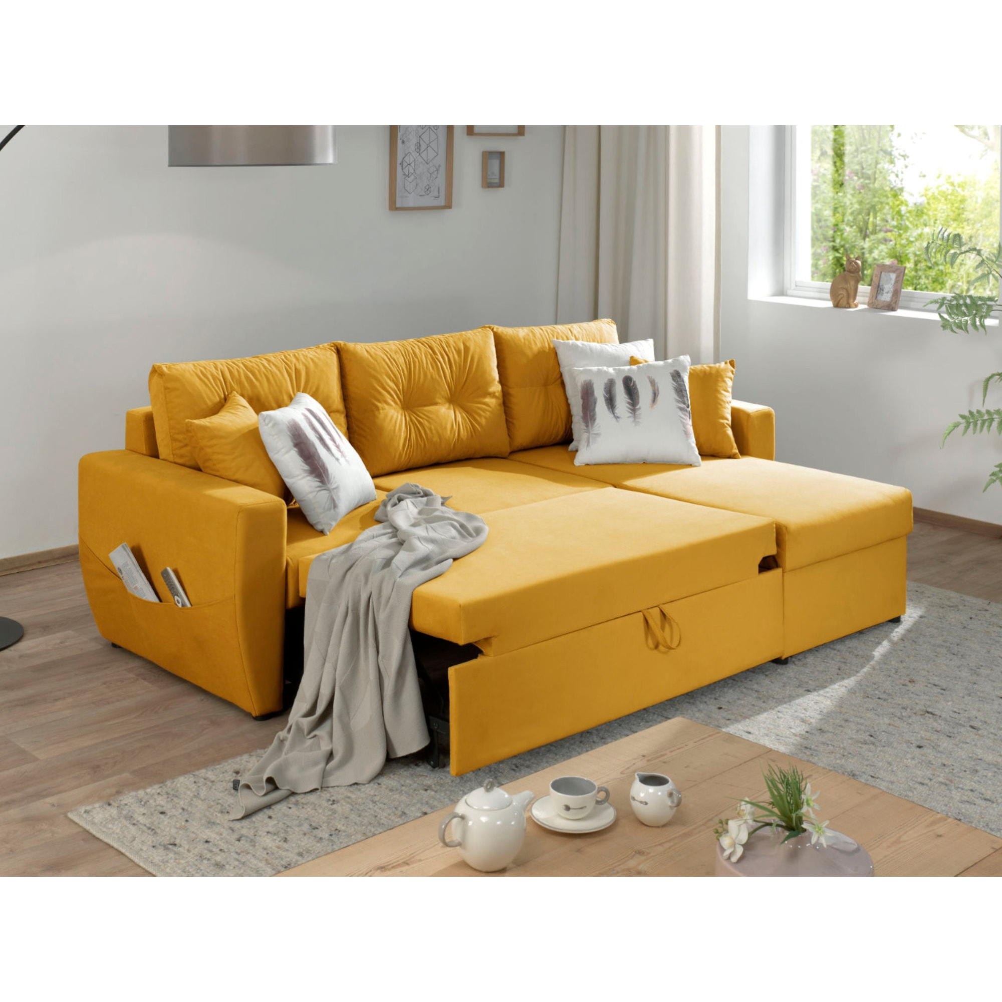 Astoria - canapé d'angle réversible - convertible avec coffre - style contemporain- 4 places - Jaune