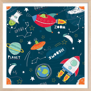 Affiche enfant happy cosmos Affiche + cadre en bois - Chêne