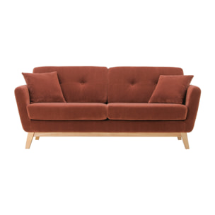 OSLO Canapé scandinave 3 places en velours côtelé terracotta