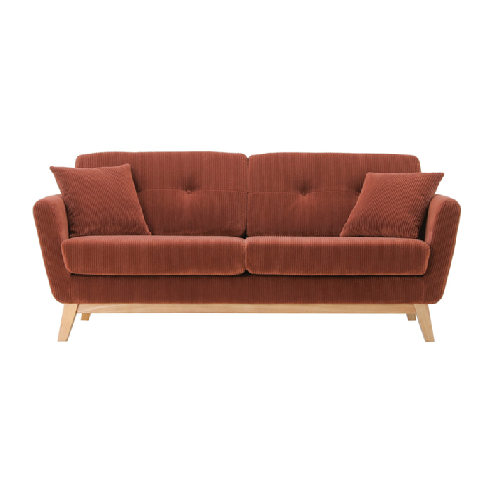 OSLO Canapé scandinave 3 places en velours côtelé terracotta