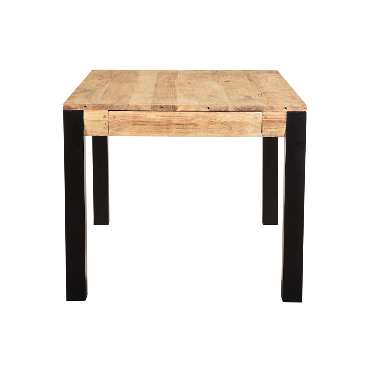 Table extensible rallonges intégrées rectangulaire en bois massif et métal noir L120-210 cm TRAP