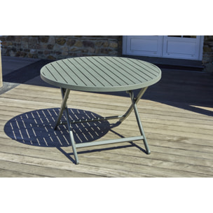 MARIUS - Table de jardin ronde pliante en aluminium vert kaki