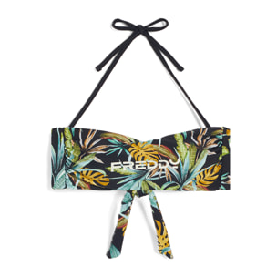 Top bikini a fascia fantasia foliage tropical