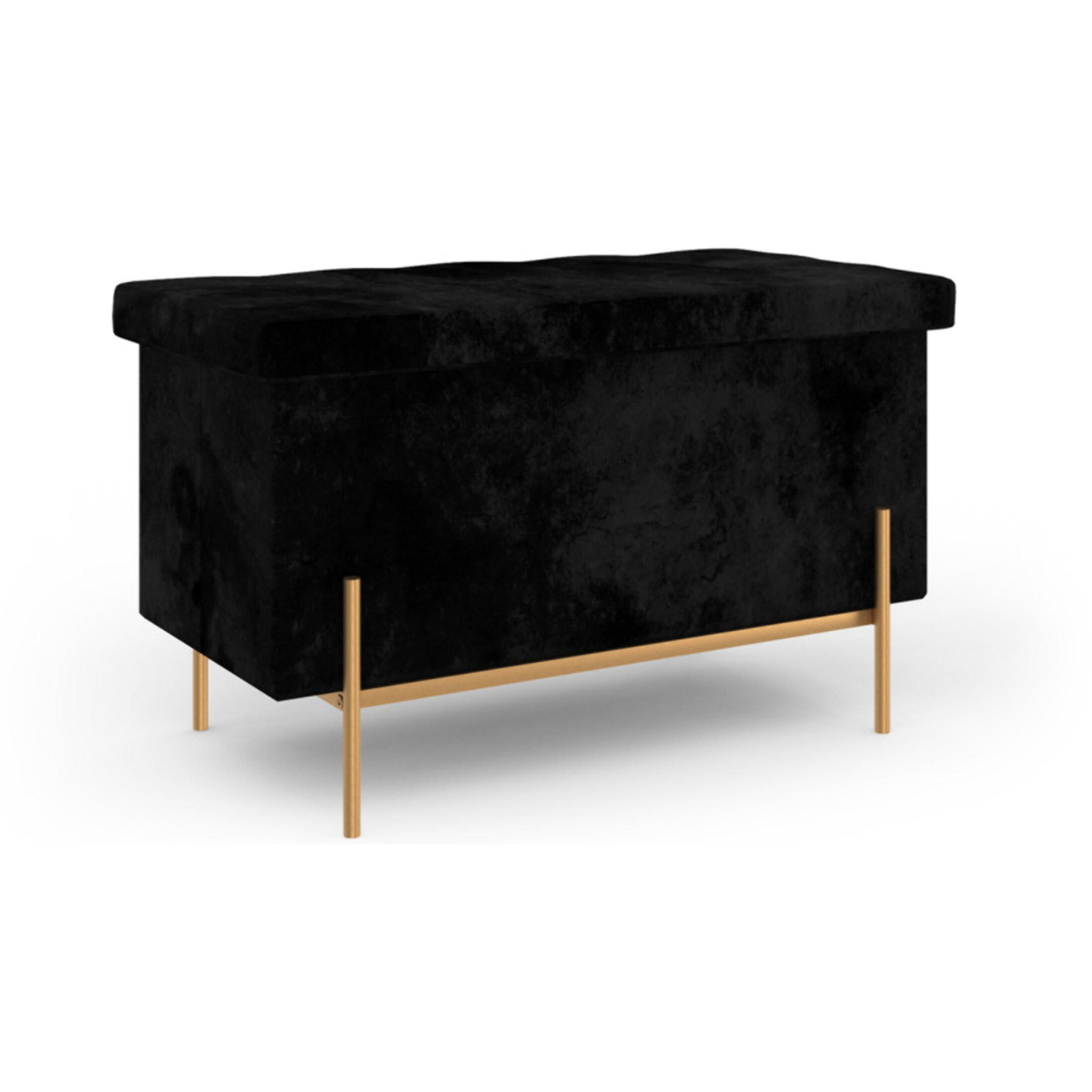 Banc coffre avec pieds dorés Loan en velours noir 76cm
