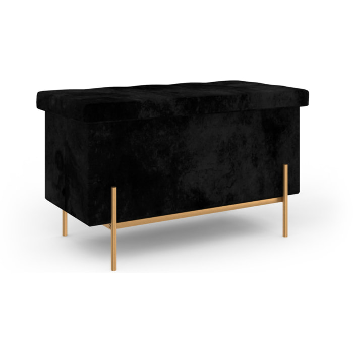 Banc coffre avec pieds dorés Loan en velours noir 76cm
