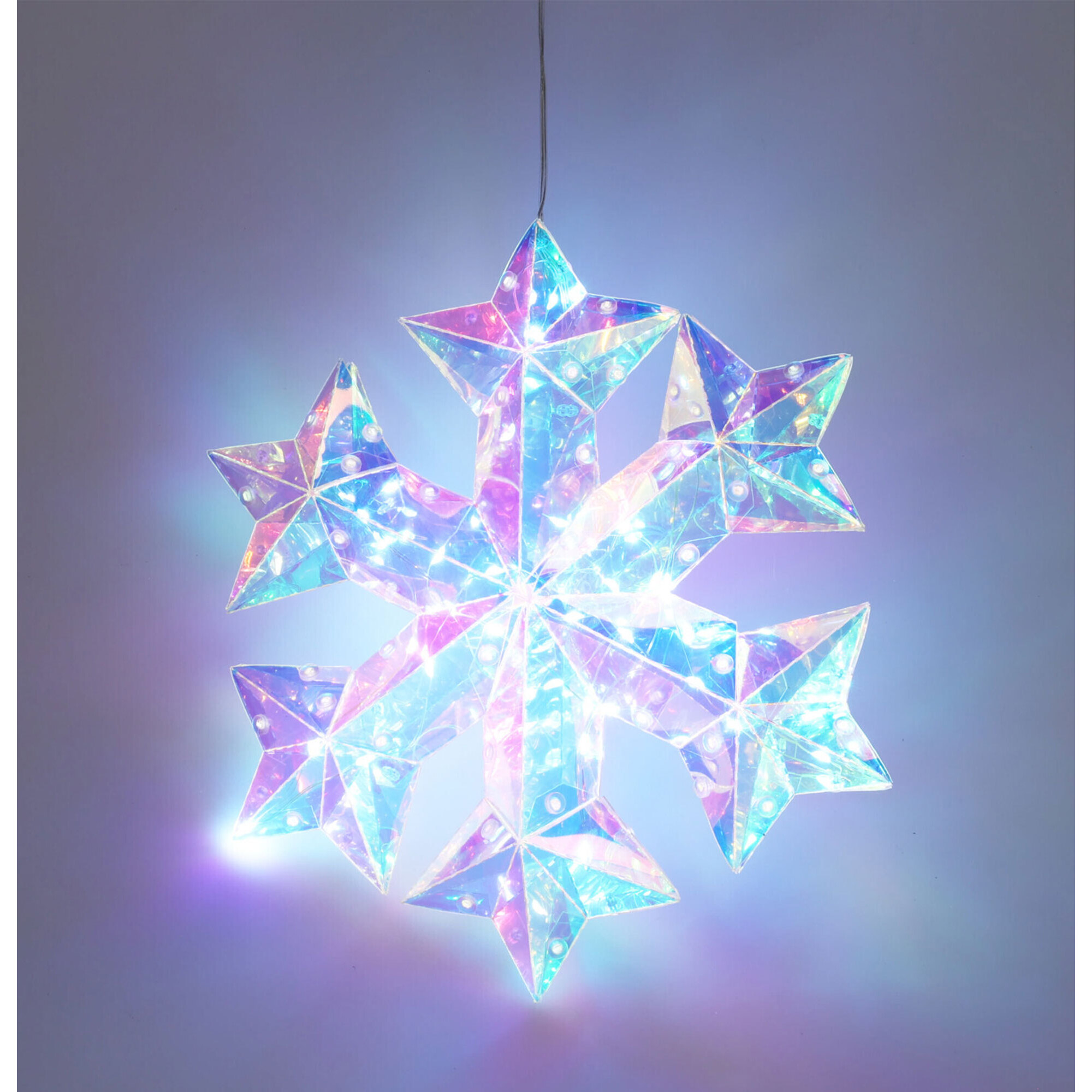 copo de nieve luminoso con 30 luces led frios color arco iris 27x5x27cm