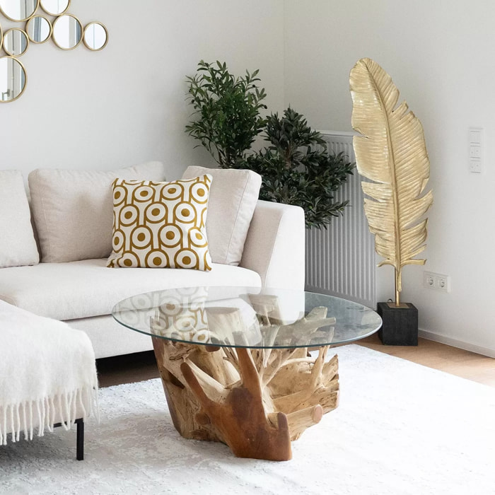 Coussin Catena Circle jaune et blanc Kare Design