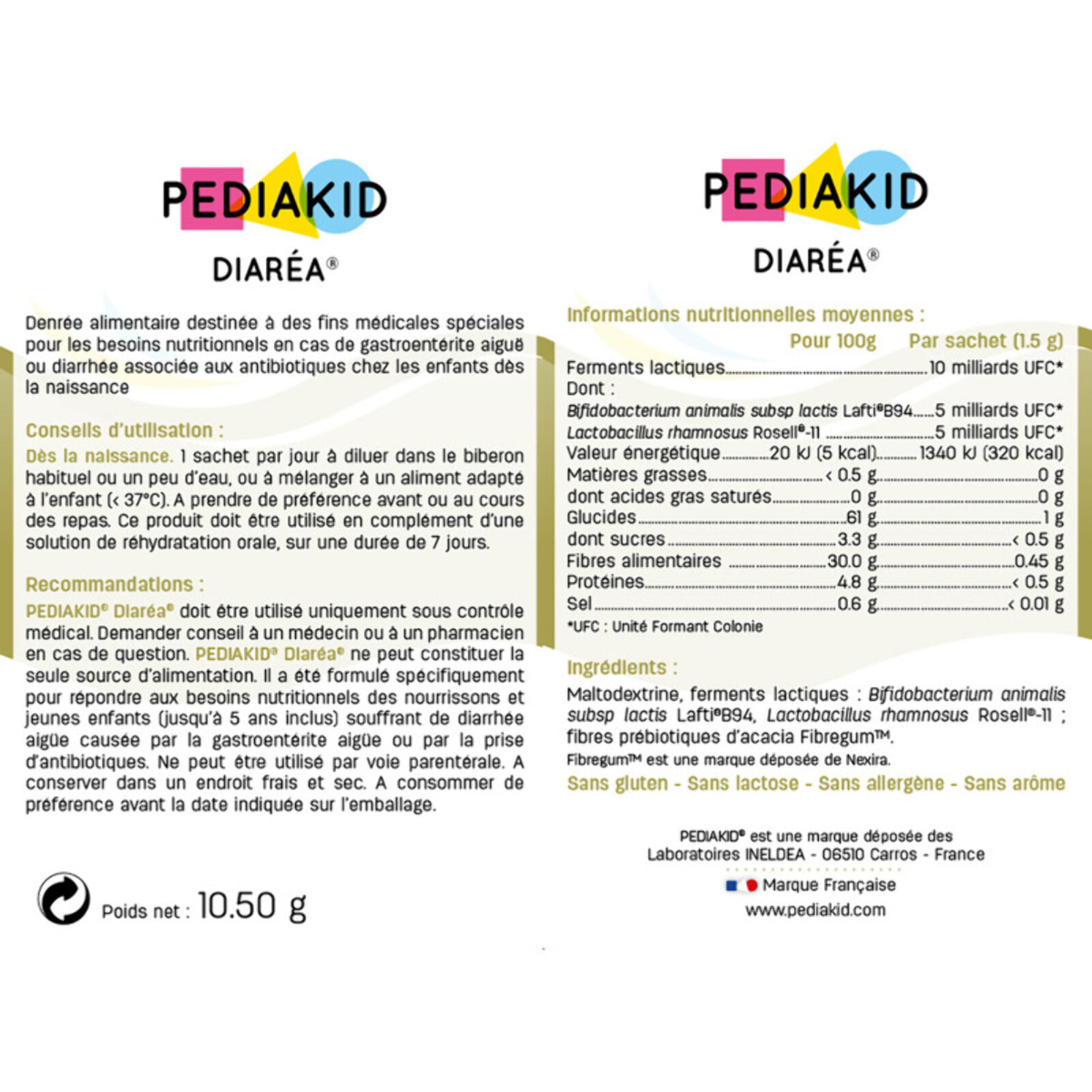 PEDIAKID - Diaréa - Pour les besoins nutritionnels en cas de gastroentérite aiguë ou diarrhée associée aux antibiotiques - Dès la naissance - Sachets de poudre à diluer - Goût neutre - Lot de 2