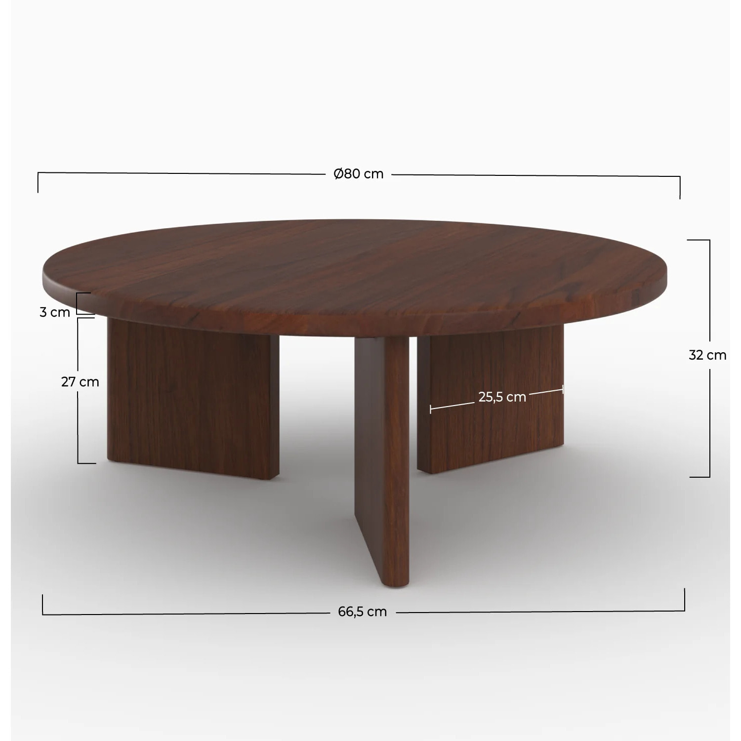Table basse ronde en bois massif de mindi foncé D80 cm - Galia