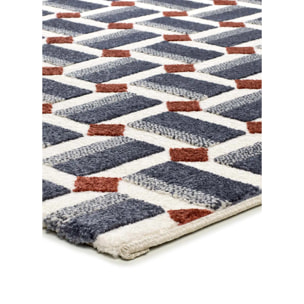 AMARA Alfombra geométrica con relieve azul, varias medidas disponibles.
