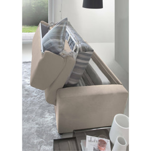 Divano letto con penisola Afar, Sofà con apertura girevole, Penisola contenitore Destra, Braccioli slim, 100% Made in Italy, Cm 260x95h90, Tortora