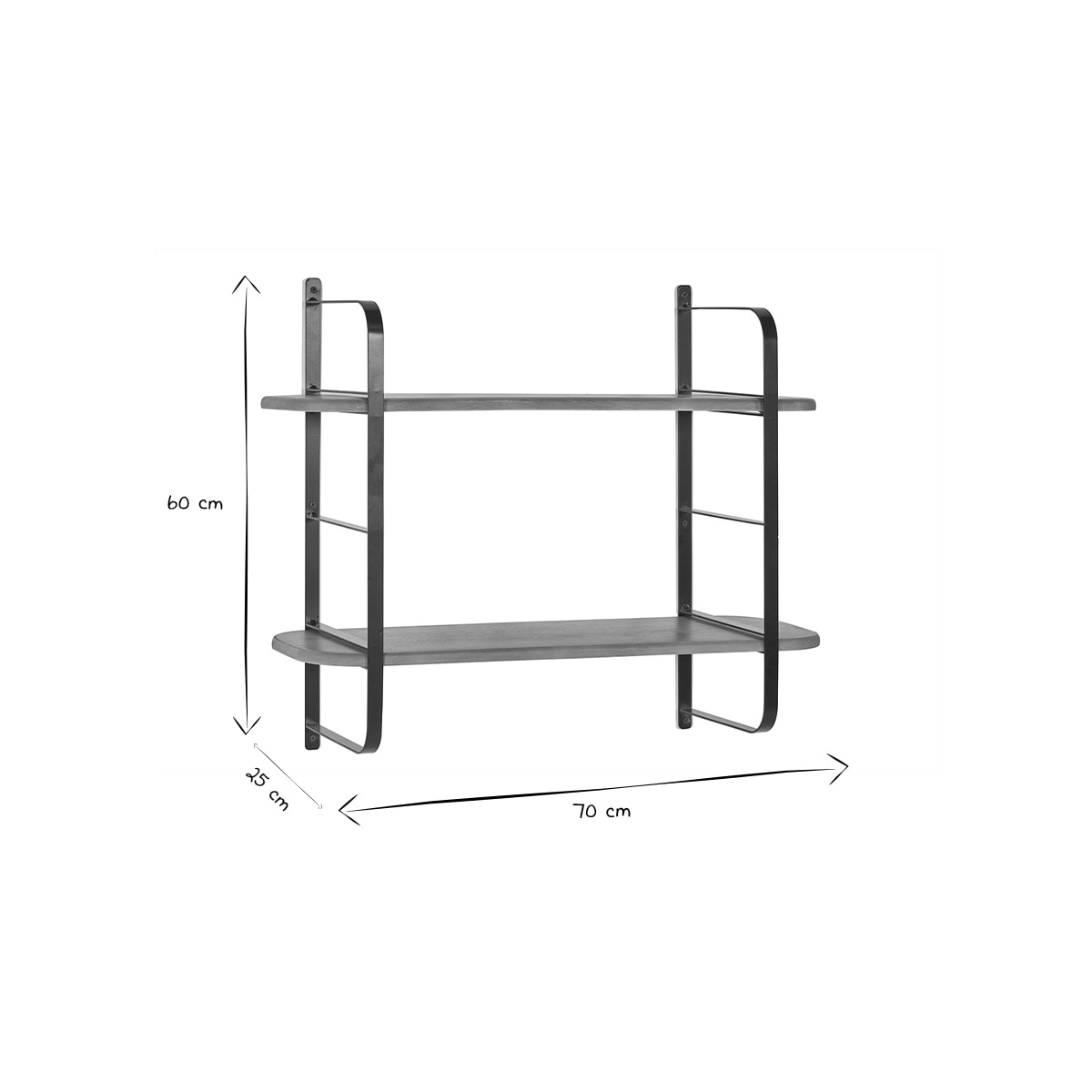 Étagère murale en bois manguier massif et métal noir L70 cm AKINA