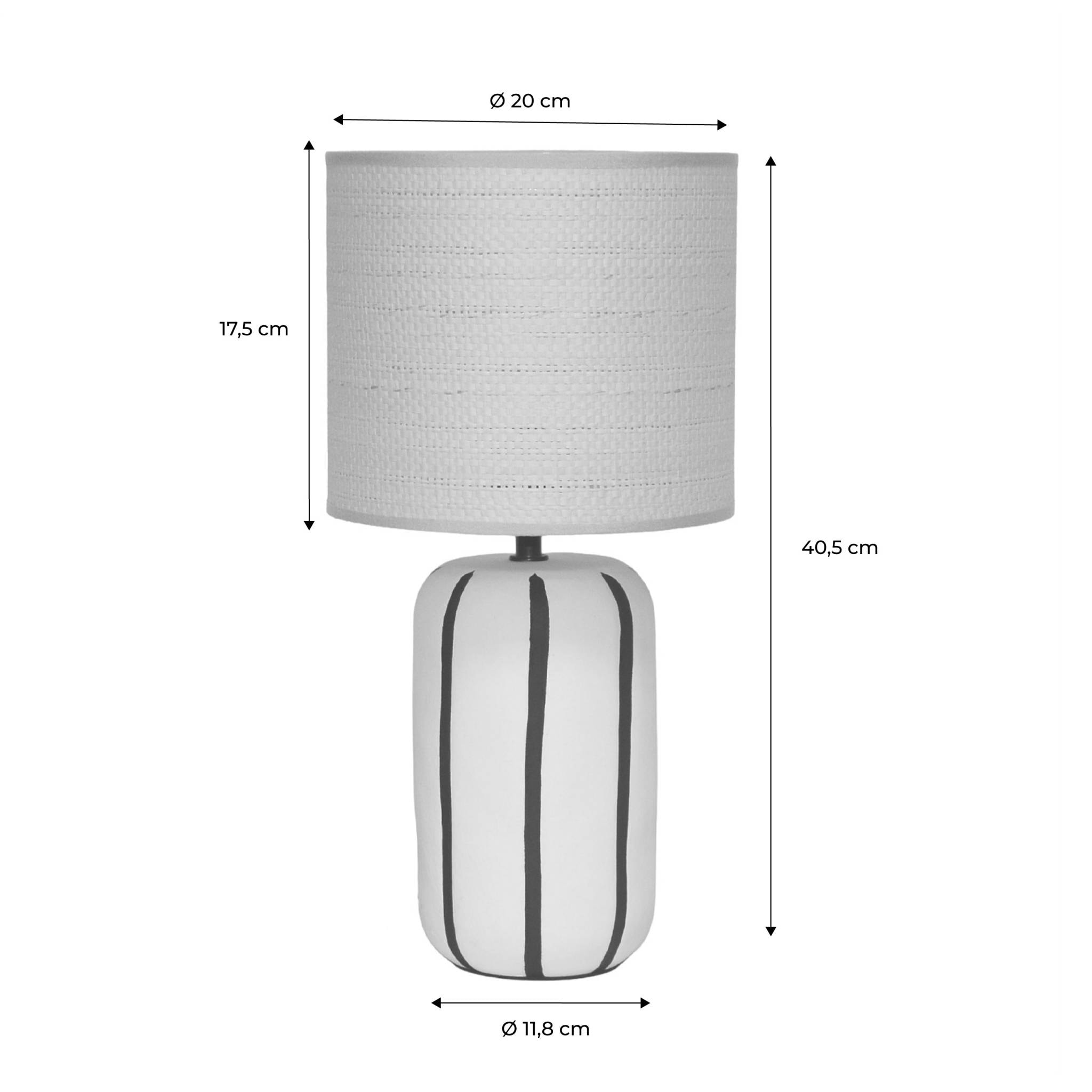 Lampe de table intérieur céramique blanche. abat-jour effet rotin H 41cm - Roxane