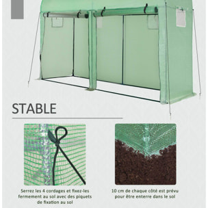 Serre de Jardin serre à tomates dim. 3L x 1l x 2H m 2 portes zippées déroulantes 4 fenêtres enroulables acier PE haute densité 140 g/m² anti-UV vert