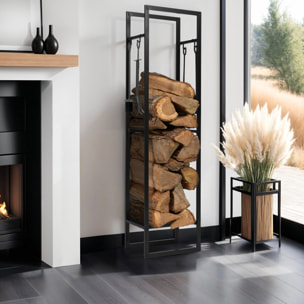 Range bûches vertical 170cm avec étagère et accessoires