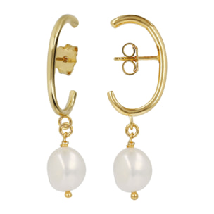 PERLAVIVA - Orecchini Pendenti Ear Cuff in Argento 925 placcato Oro Giallo 18Kt con Perle Bianche d'Acqua Dolce