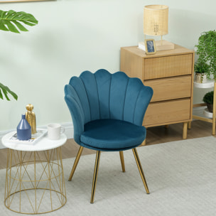 Chaise coquillage chaise design pieds métal dorés effilés velours bleu
