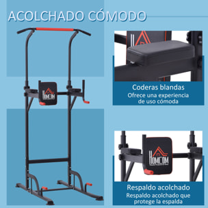 Torre de Ejercicios Estación Multifuncional Altura Ajustable con 7 Orificios para Entrenamiento Fitness Casa Gimnasio Oficina Carga Máx. 120 kg 123x98x189-239 cm Negro y Rojo