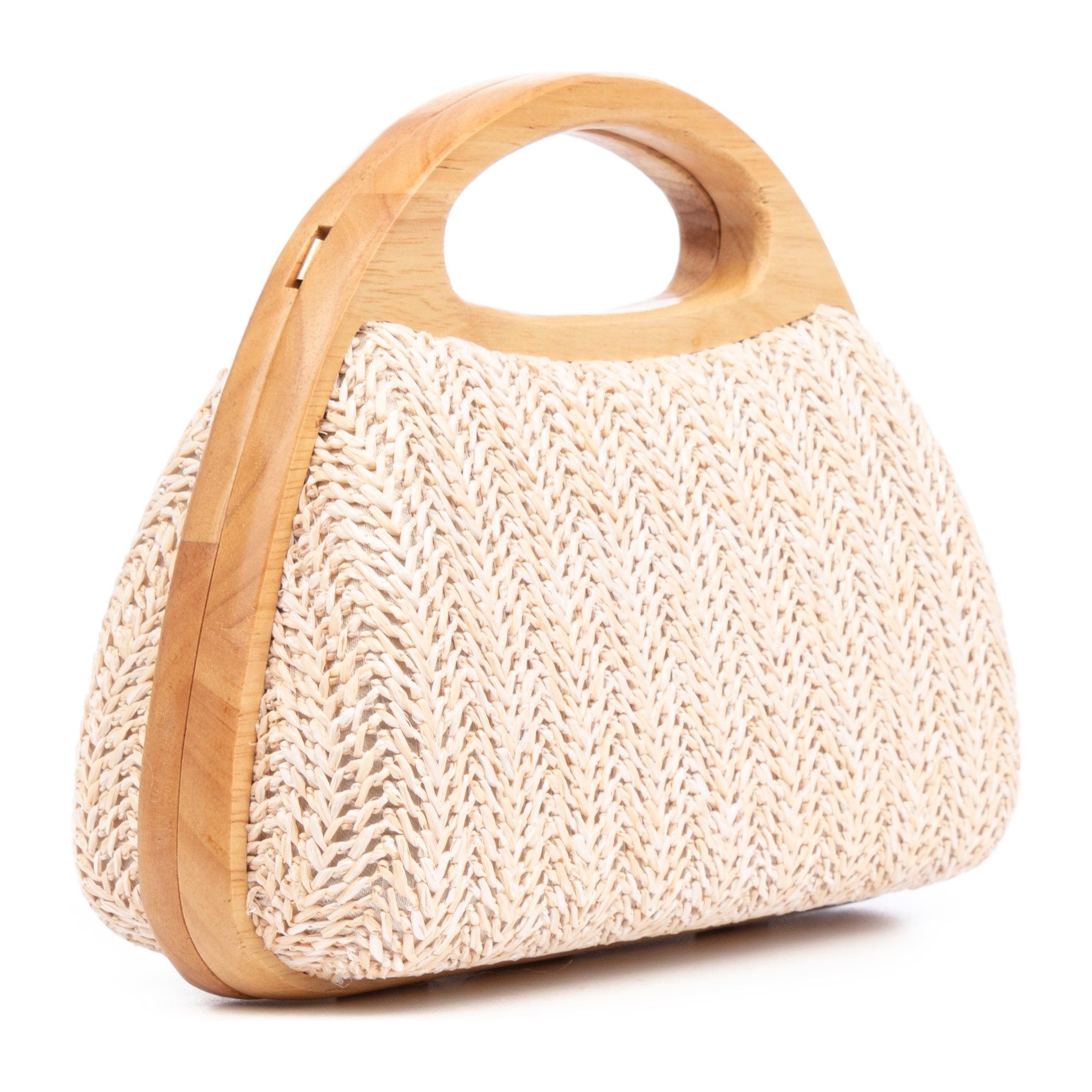 Bella Bolso bandolera Mujer. Fabricado en madera natural y paja trenzada.