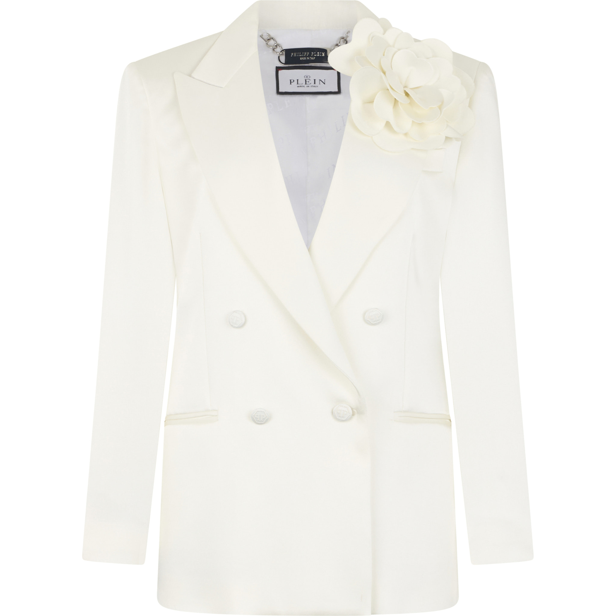 PHILIPP PLEIN Double-Breasted Satin Blazer Roses